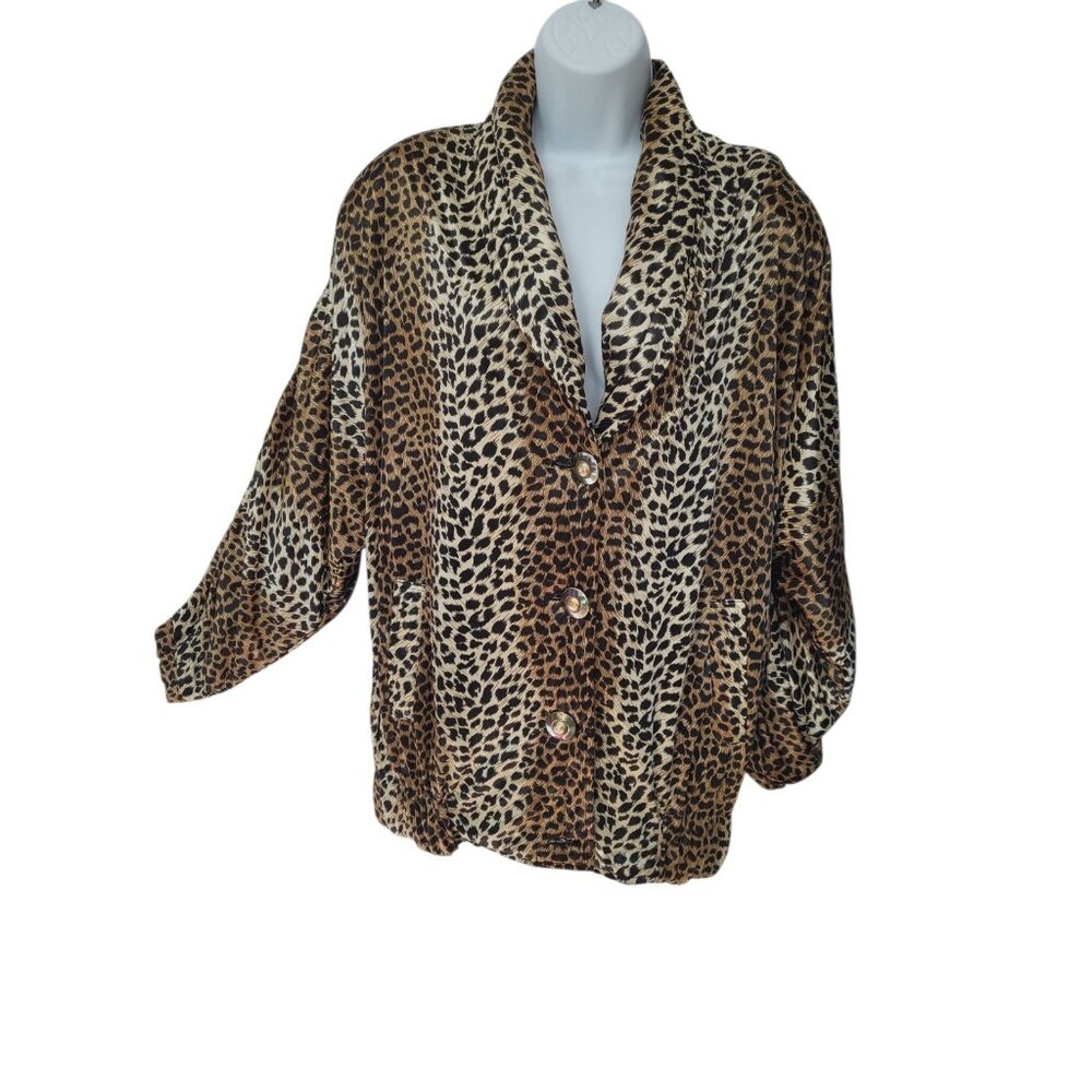 Vintage Jade of the East Jacket Leopard Print Pockets Button Light Weight - Picture 3 of 16